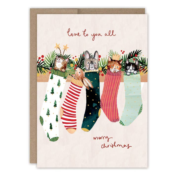 Animals in Stockings Boxed Holiday Cards - Set of 10 - Mellow Monkey