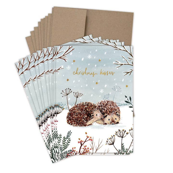 Hedgehogs Christmas Kisses Boxed Holiday Cards - Set of 10 - Mellow Monkey