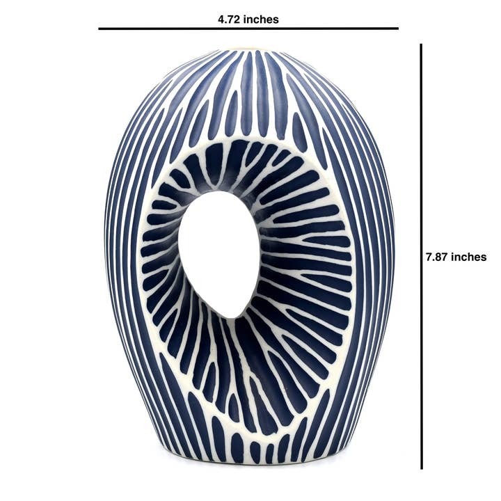 Blue Arch Large Ceramic Vase - 4.7 x 8.7 in - Mellow Monkey