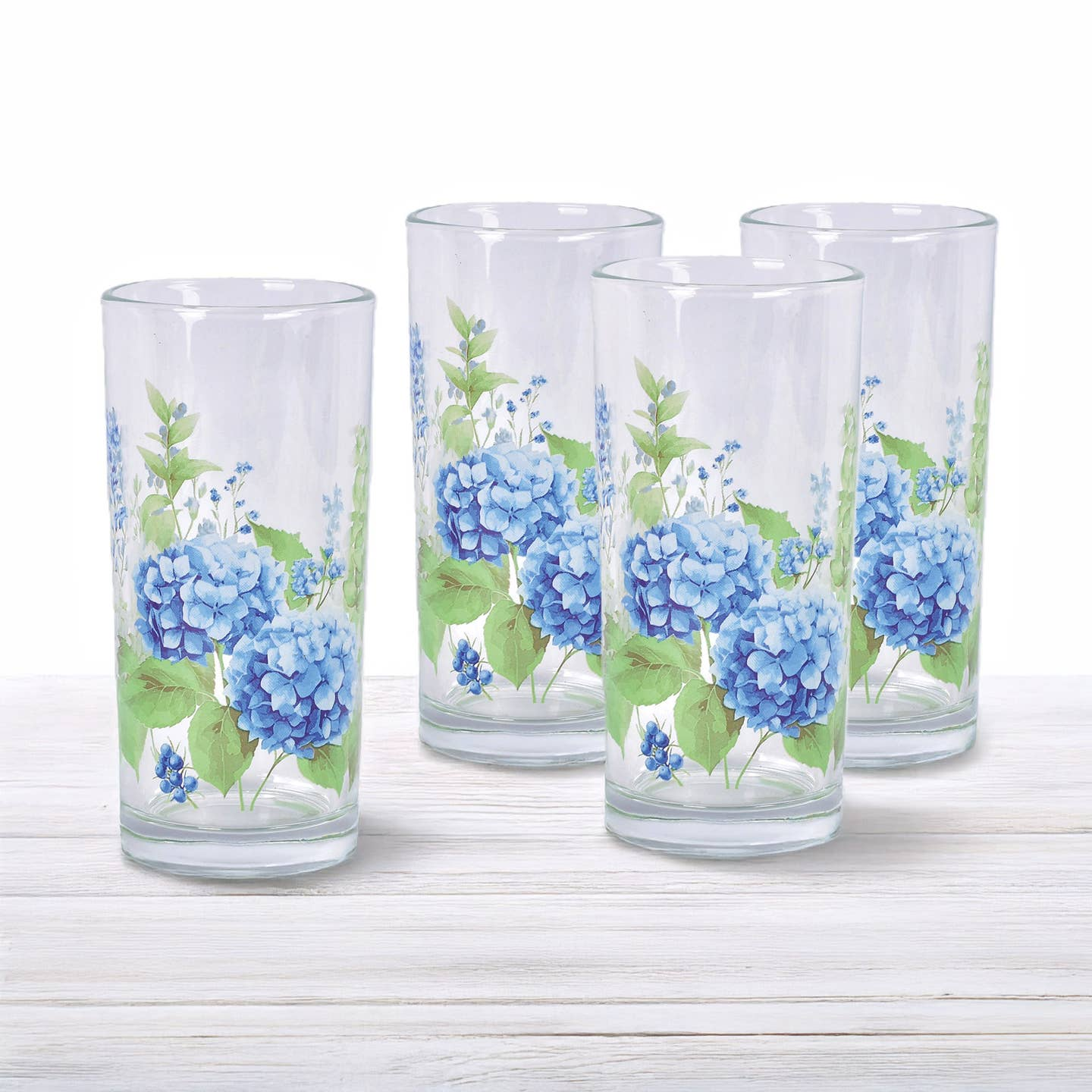 Hydrangea Glass Tumblers - 14-oz. - Set of 4 - Temp-tations - Mellow Monkey