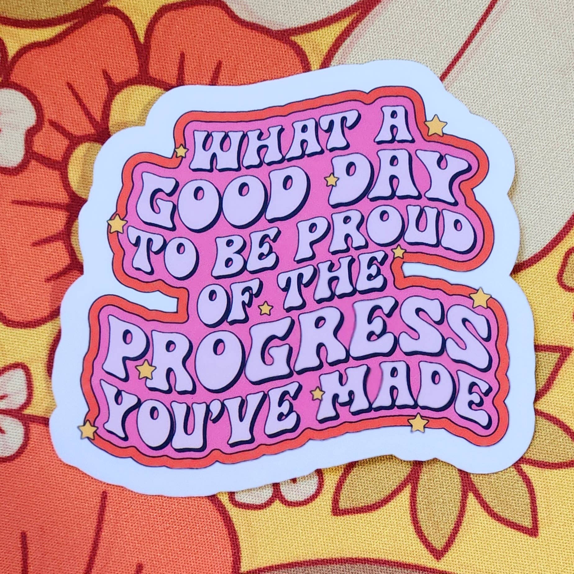 Self progress sticker mental health retro cute pink: Holographic - Mellow Monkey