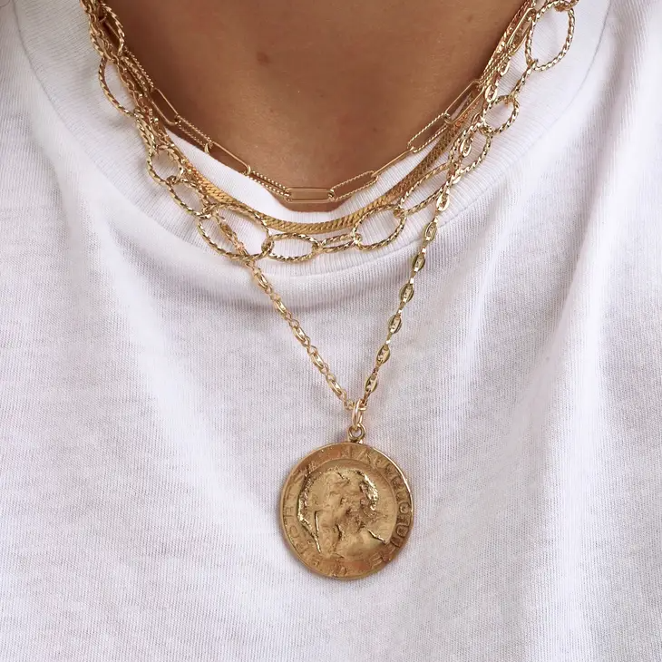 Vintage French Coin Gold Necklace - 17-in - Mellow Monkey