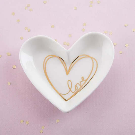 Heart Shaped Trinket Dish with Gold Foil Heart Accent - 3-1/4-in - Mellow Monkey