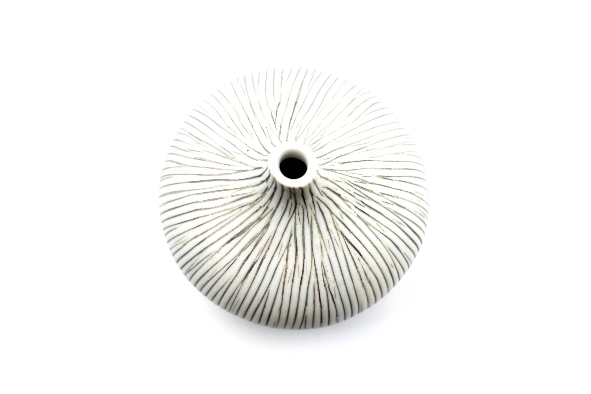 Tiny Congo - Handcrafted Porcelain Bud Vase - White with Gray Stripes - 2.5 x 2.5 x 2.6 in - Mellow Monkey