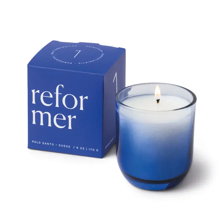 Reformer - Enneagram 5-oz Blue Candle # 1 - Palo Santo & Suede - Mellow Monkey