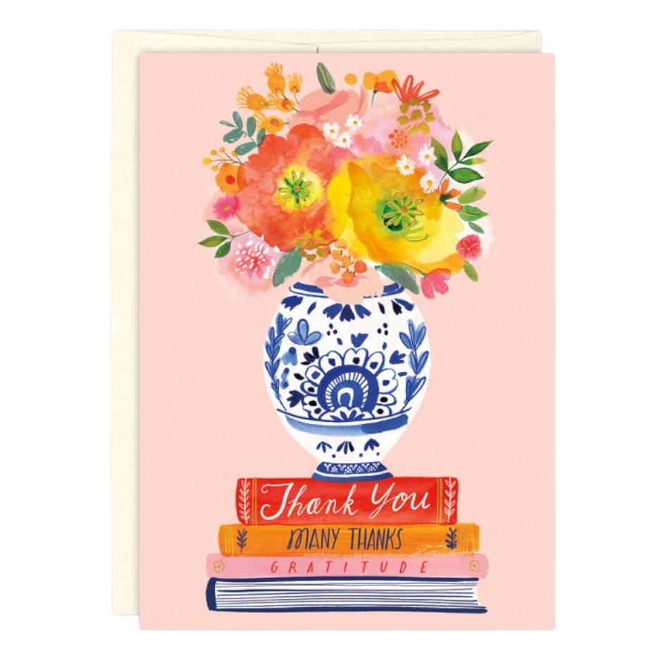 Thank You Many Thanks (Floral Vase on Books) - Thank You Greeting Card - Mellow Monkey