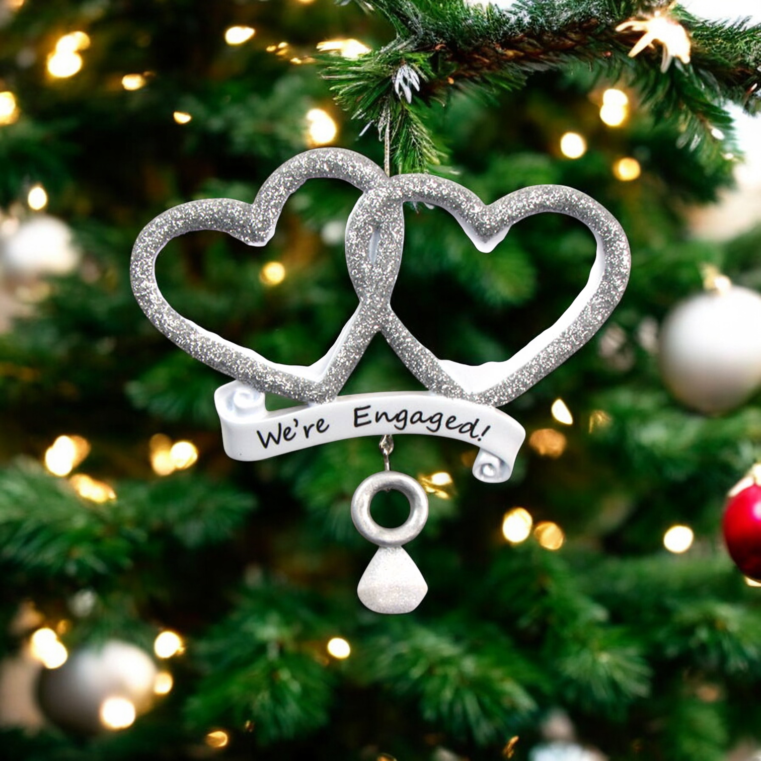 We're Engaged! Hearts Personalized Ornament - Mellow Monkey