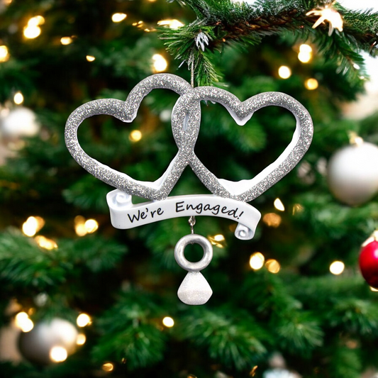 We're Engaged! Hearts Personalized Ornament - Mellow Monkey