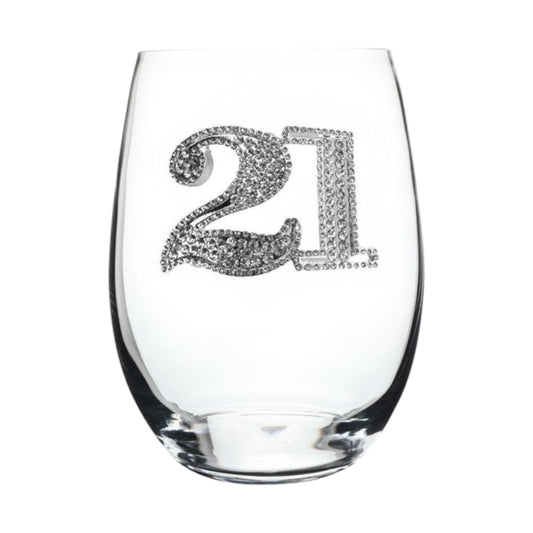 21st Birthday Jeweled Stemless Wine Glass - Mellow Monkey