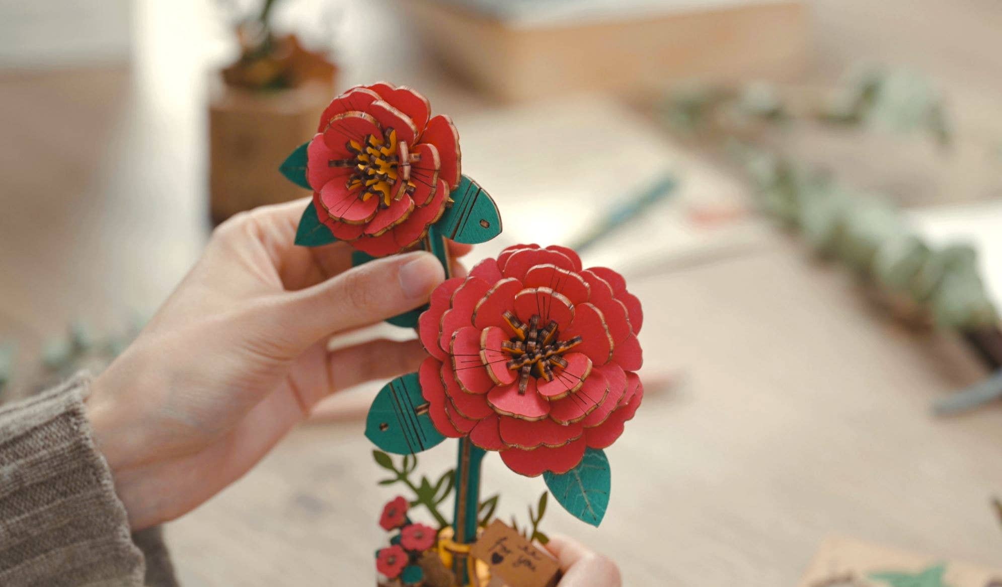 3D Wooden Flower Puzzle: Red Camellia – Mellow Monkey