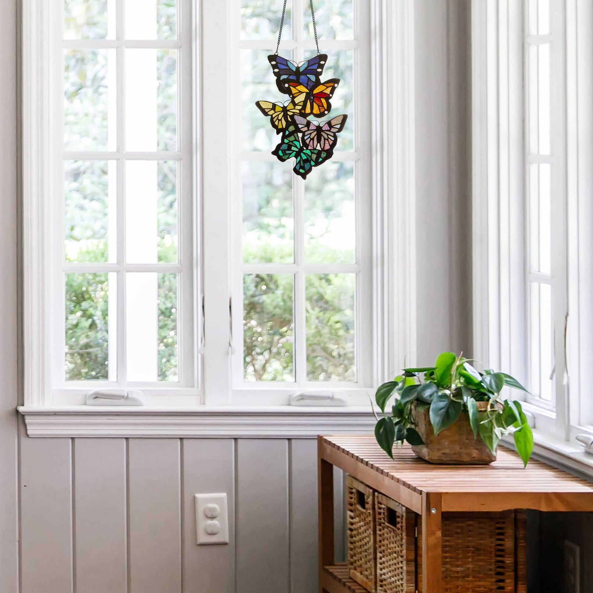 Butterfly Cluster Stained Glass Window Panel - 13-1/4-in - Mellow Monkey