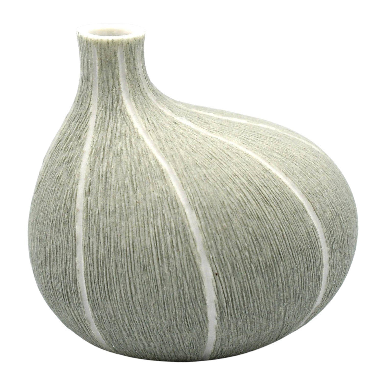 Mini Omo - Handcrafted Porcelain Bud Vase - Gray with White Stripes - 2.7 x 2 x 2.8 in - Mellow Monkey