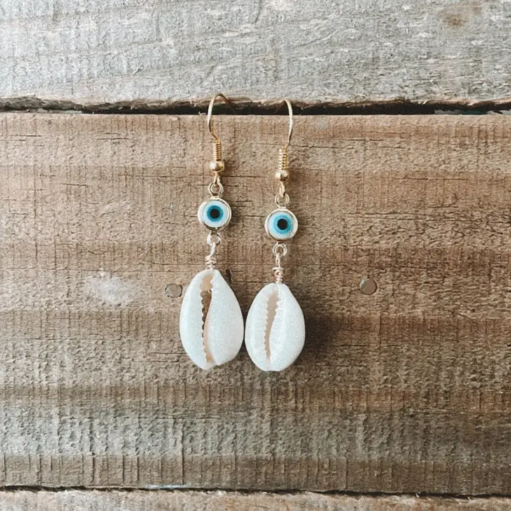 Gold Evil Eye and Cowrie Shell Earrings - Mellow Monkey