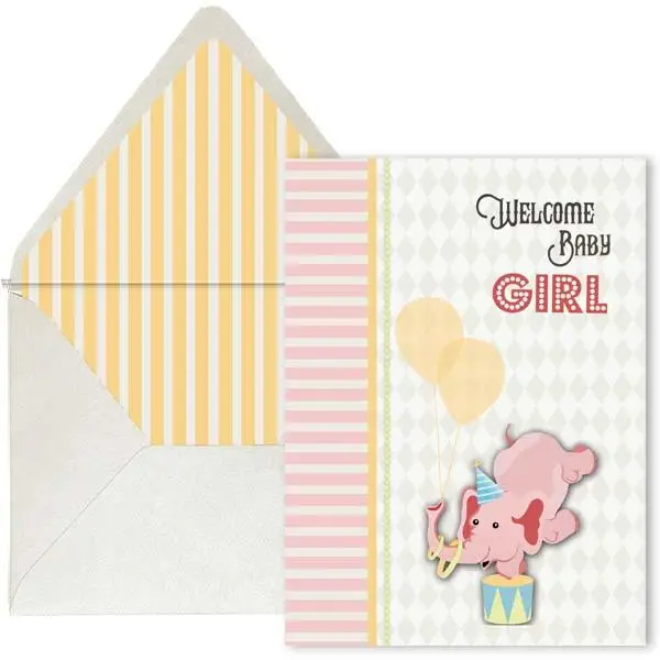 Welcome Baby Girl - Vintage Circus - New Baby Greeting Card - Mellow Monkey
