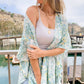 Sage Floral Printed Ruffle Sleeve Chiffon Kimono Cover Up - Mellow Monkey