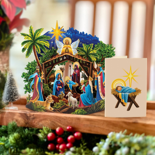 Freshcut Paper Mini Nativity Pop-Up Greeting Card - Mellow Monkey