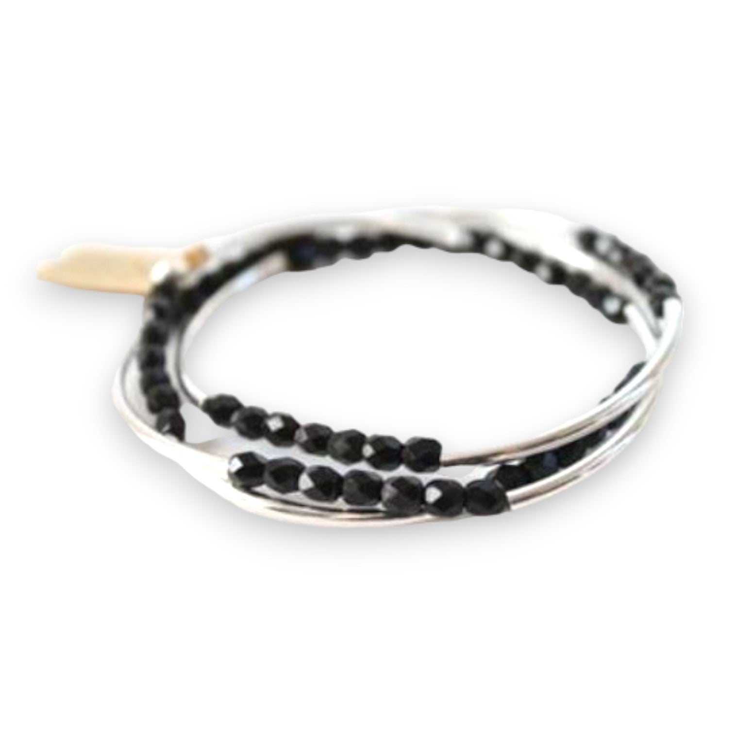 Triple Wrap Bracelet - Silver Tube and Black Beads - Mellow Monkey