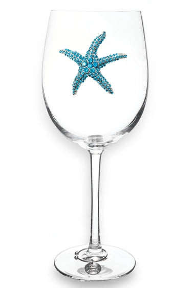 Blue Starfish Jeweled Stemmed Wine Glass - Mellow Monkey