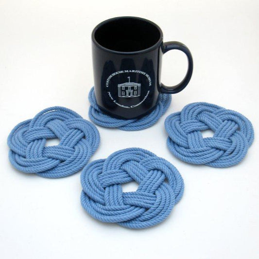 Turks Head Sailor Knot Woven Coasters - Set of 4 - Light Blue - Mellow Monkey