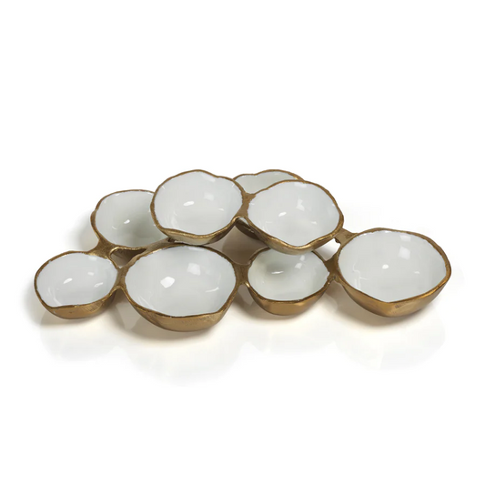 Small Cluster of Eight Serving Bowls - Gold and White - Mellow Monkey