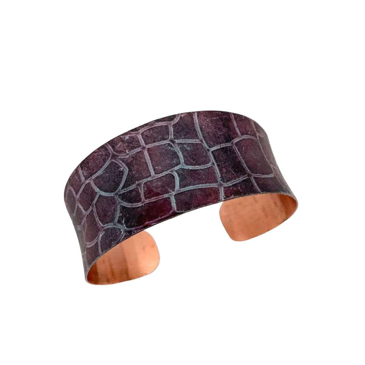 Dark Purple Crocodile Copper Patina Adjustable Cuff Bracelet - Mellow Monkey