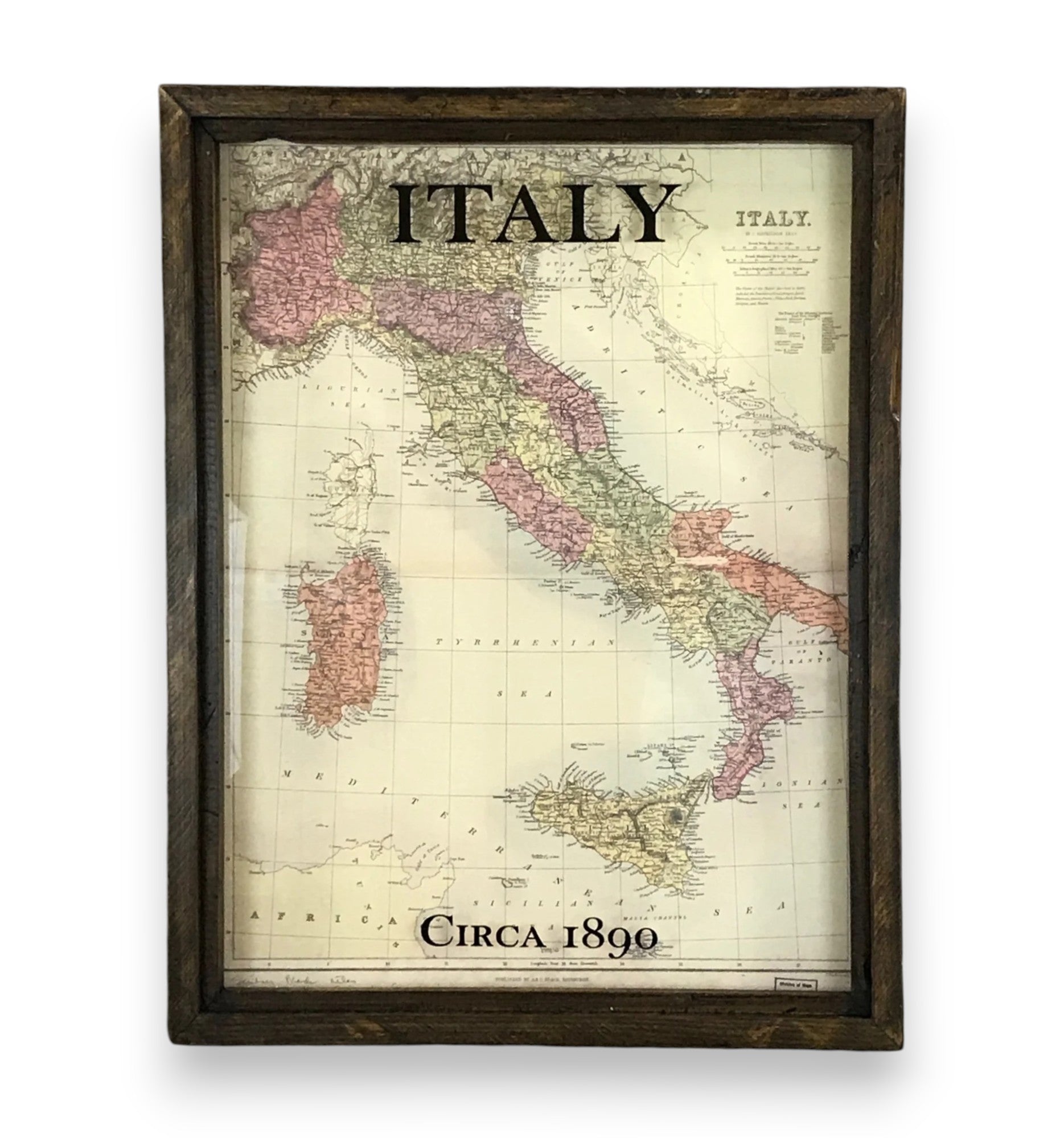 Vintage Map of Italy Circa 1890 Framed Shadowbox - – Mellow Monkey