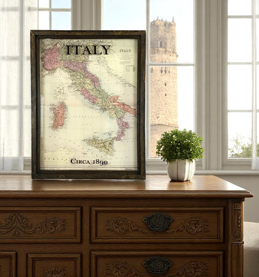 Vintage Map of Italy Circa 1890 Framed Shadowbox - - Mellow Monkey