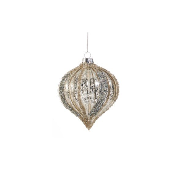 Mercury Glass Glitter Stripe Ornament - 4-in. - Mellow Monkey