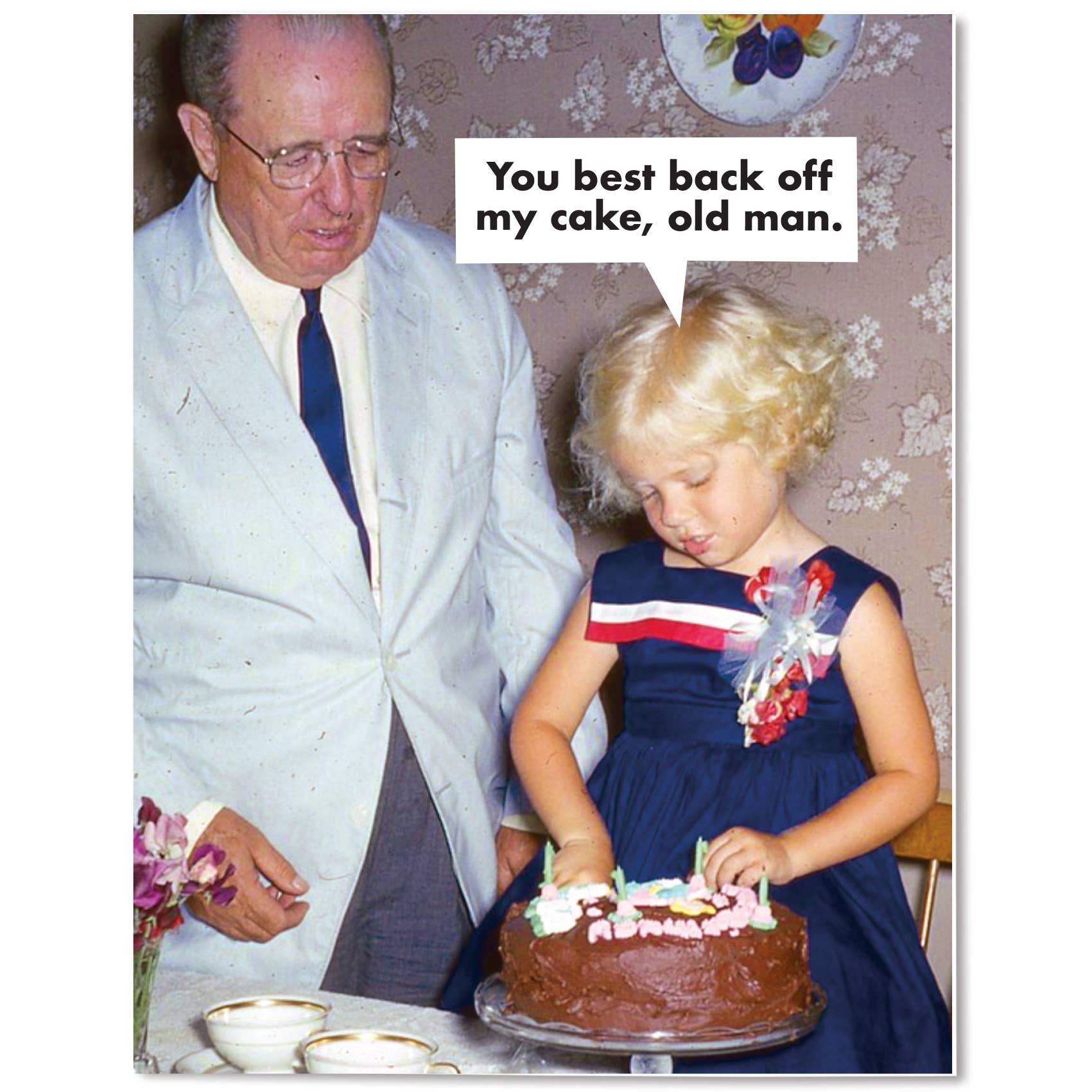 You Best Back Off My Cake, Old Man - Birthday Greeting Card - Mellow Monkey
