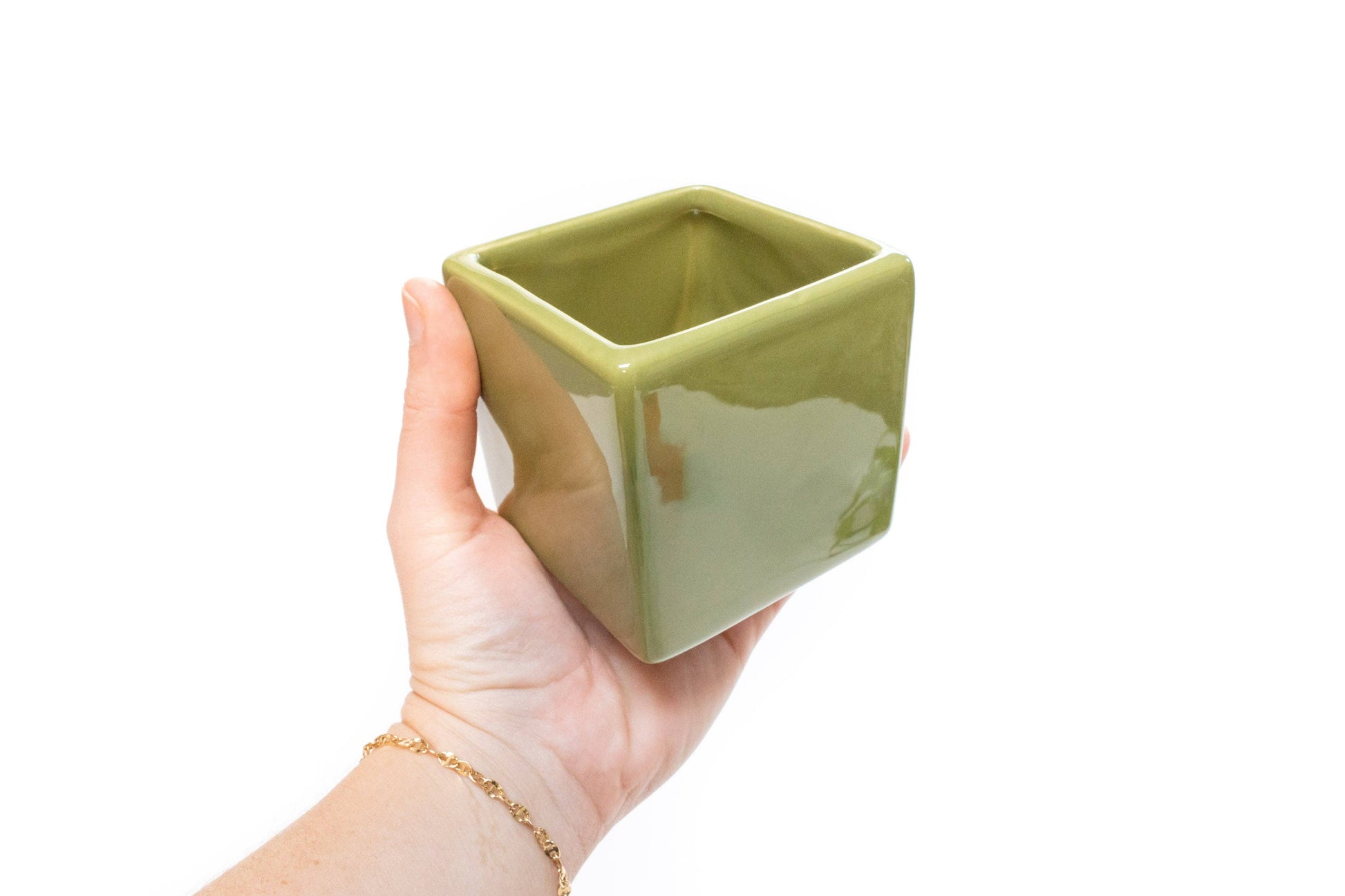 Ceramic Cube Container - Green - Mellow Monkey