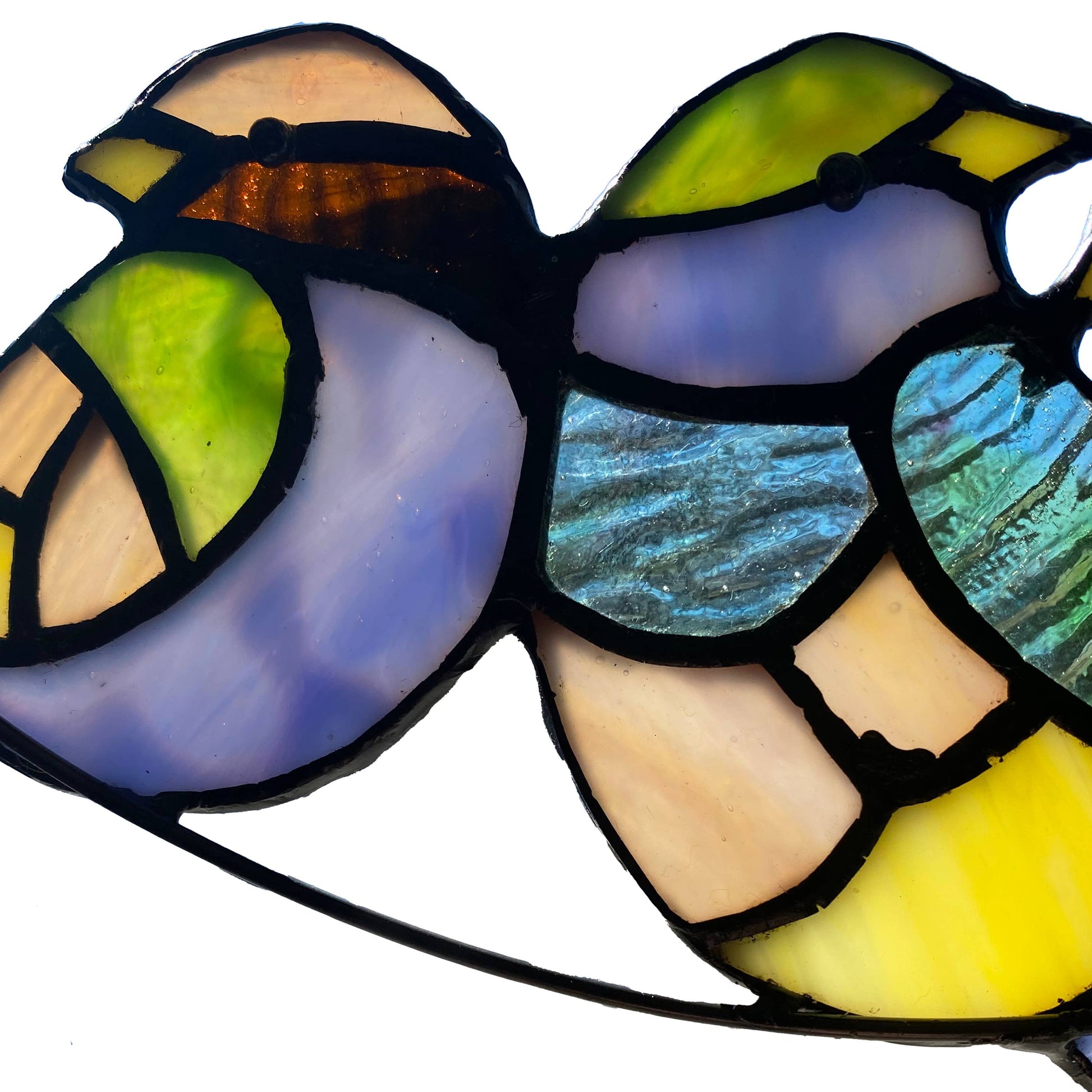 Peyton Blue Three Birds Stained Glass Window Panel - 4-1/2-in - Mellow Monkey