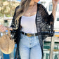 Black Floral Crochet Wide Sleeve Knitted Kimono Cardigan - Mellow Monkey