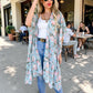 Mint Floral Printed Ruffle Bottom Chiffon Kimono Cover Up - Mellow Monkey