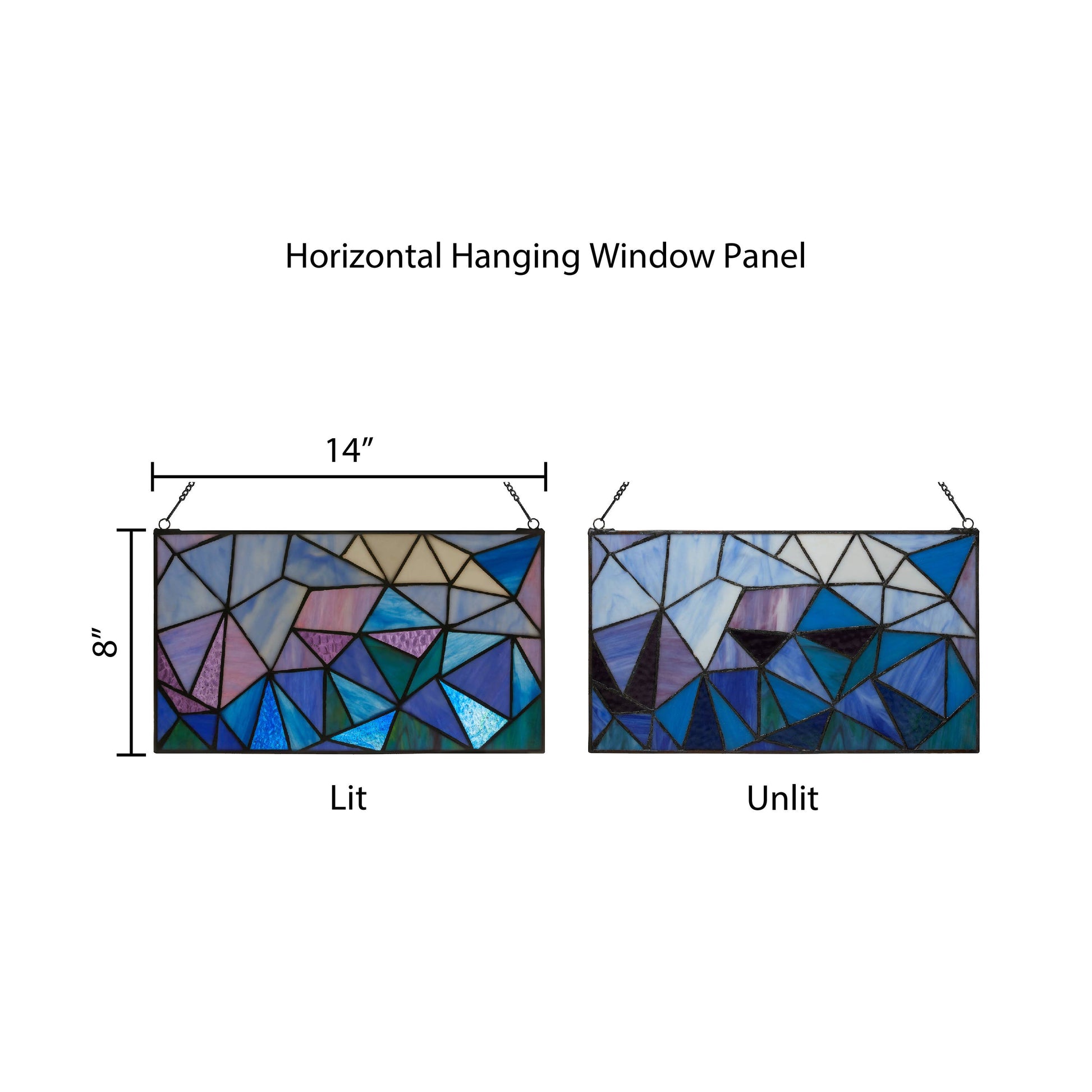 Geometric Abstract Blue Stained Glass Window Panel - 14-in - Mellow Monkey