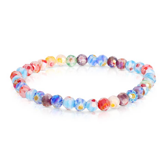 Multicolor Millefiori Faceted Glass Stretch Bracelet