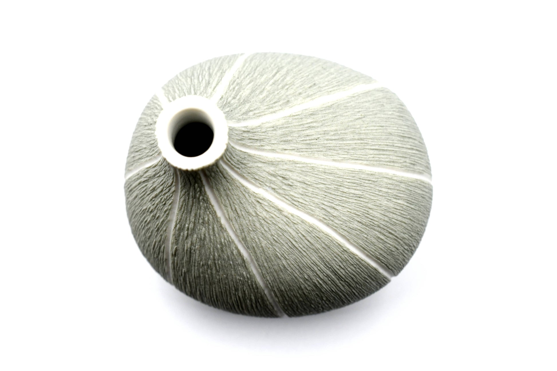 Mini Omo - Handcrafted Porcelain Bud Vase - Gray with White Stripes - 2.7 x 2 x 2.8 in - Mellow Monkey