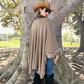 Faux Fur Trim Ruana Cape with Hook Closure - Warm Camel