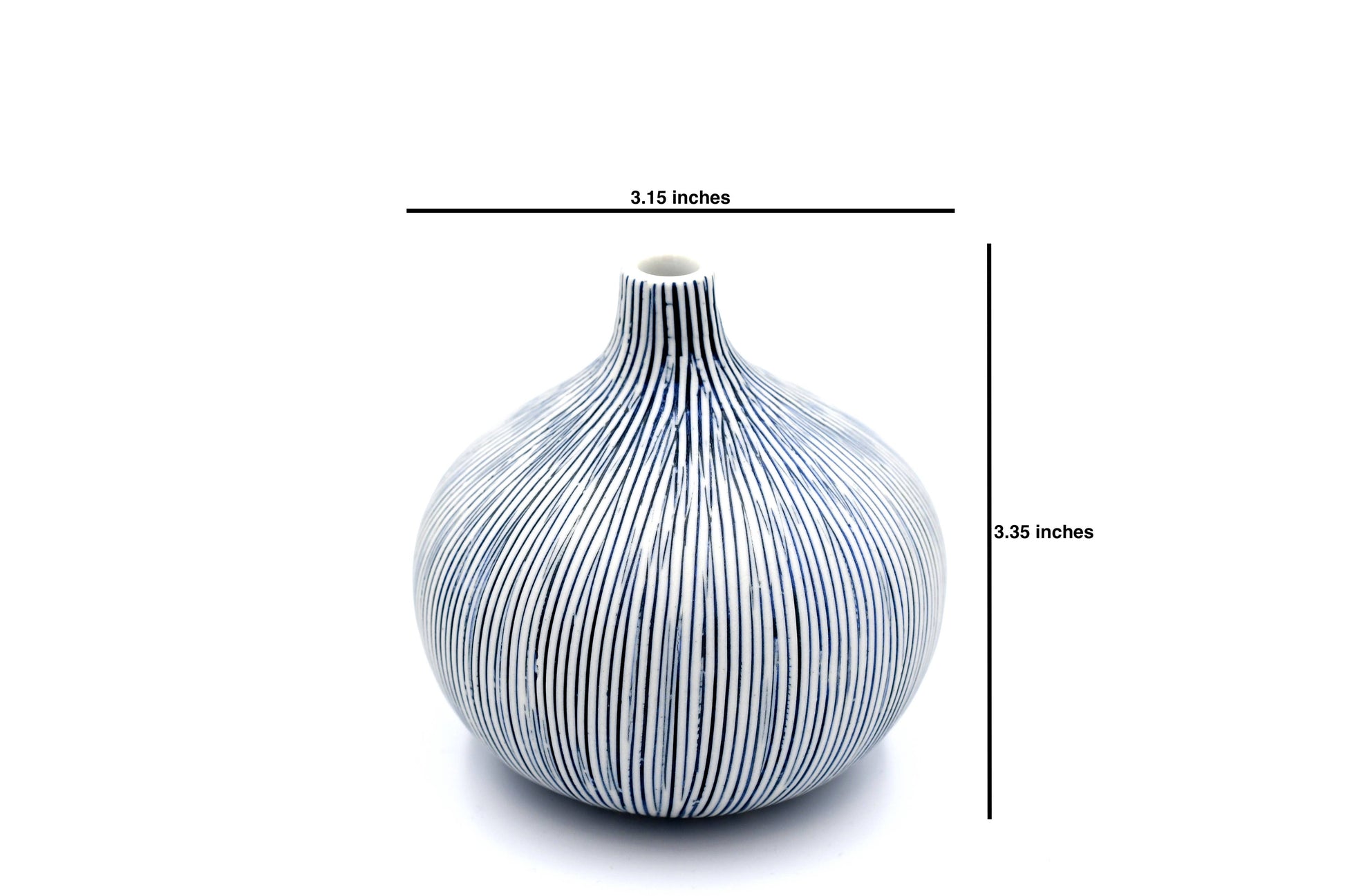 Tiny Congo - Handcrafted Porcelain Bud Vase - White with Blue Stripes -3.2 x 3.2 x 3.4 in - Mellow Monkey