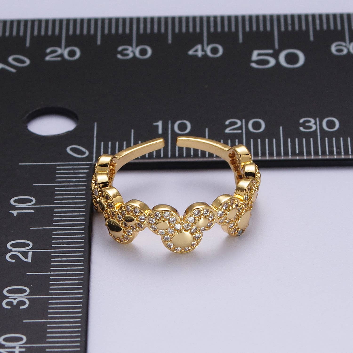 Dainty Micro Pave CZ Gold Mouse Adjustable Casual Ring O-185 - Mellow Monkey