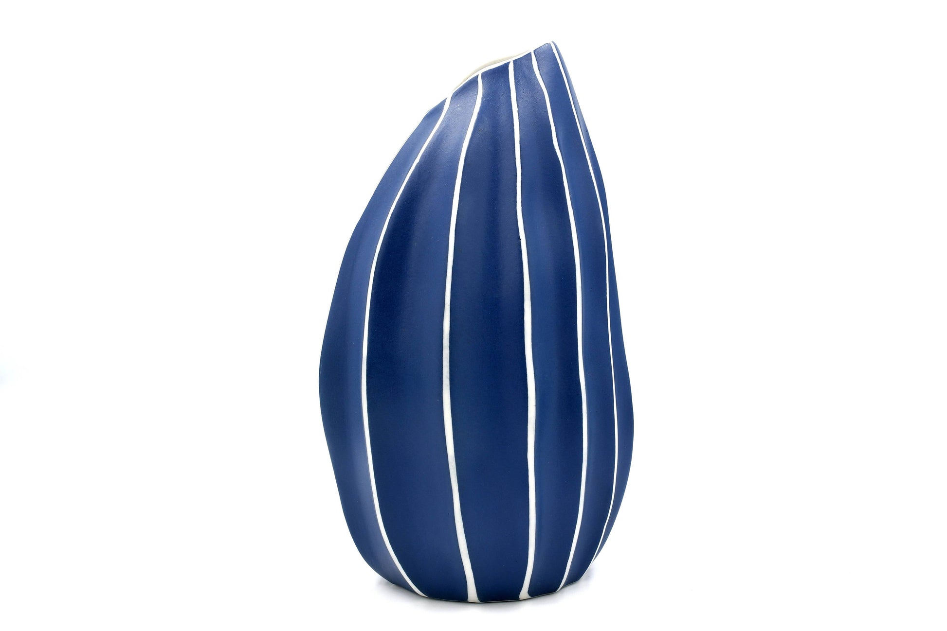 Seda - Handcrafted Porcelain Vase - Navy with White Stripes - 4.8 x 4.5 x 8.3 in - Mellow Monkey