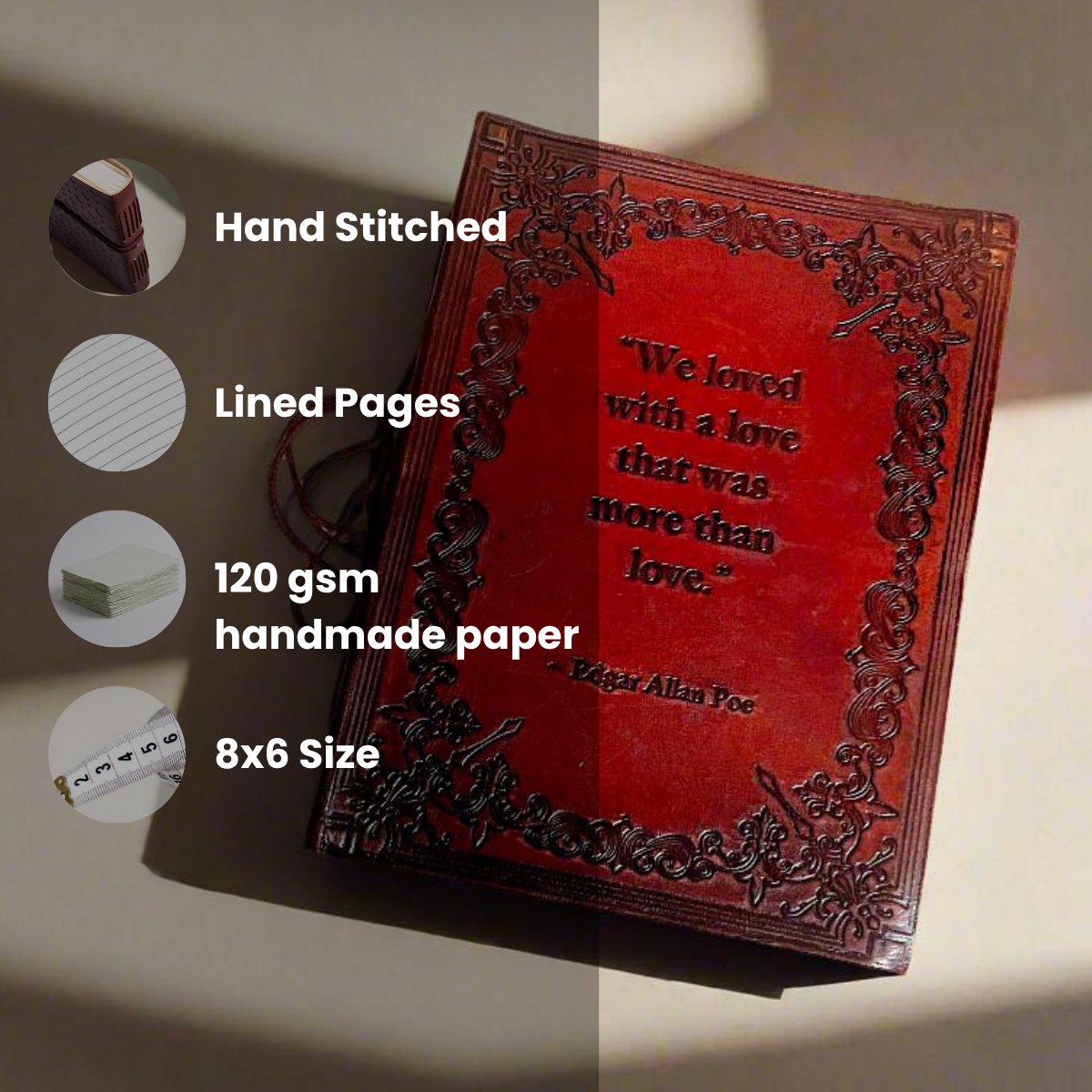 Edgar Allan Poe Leather Journal - "A Love More Than Love" Quote - Mellow Monkey