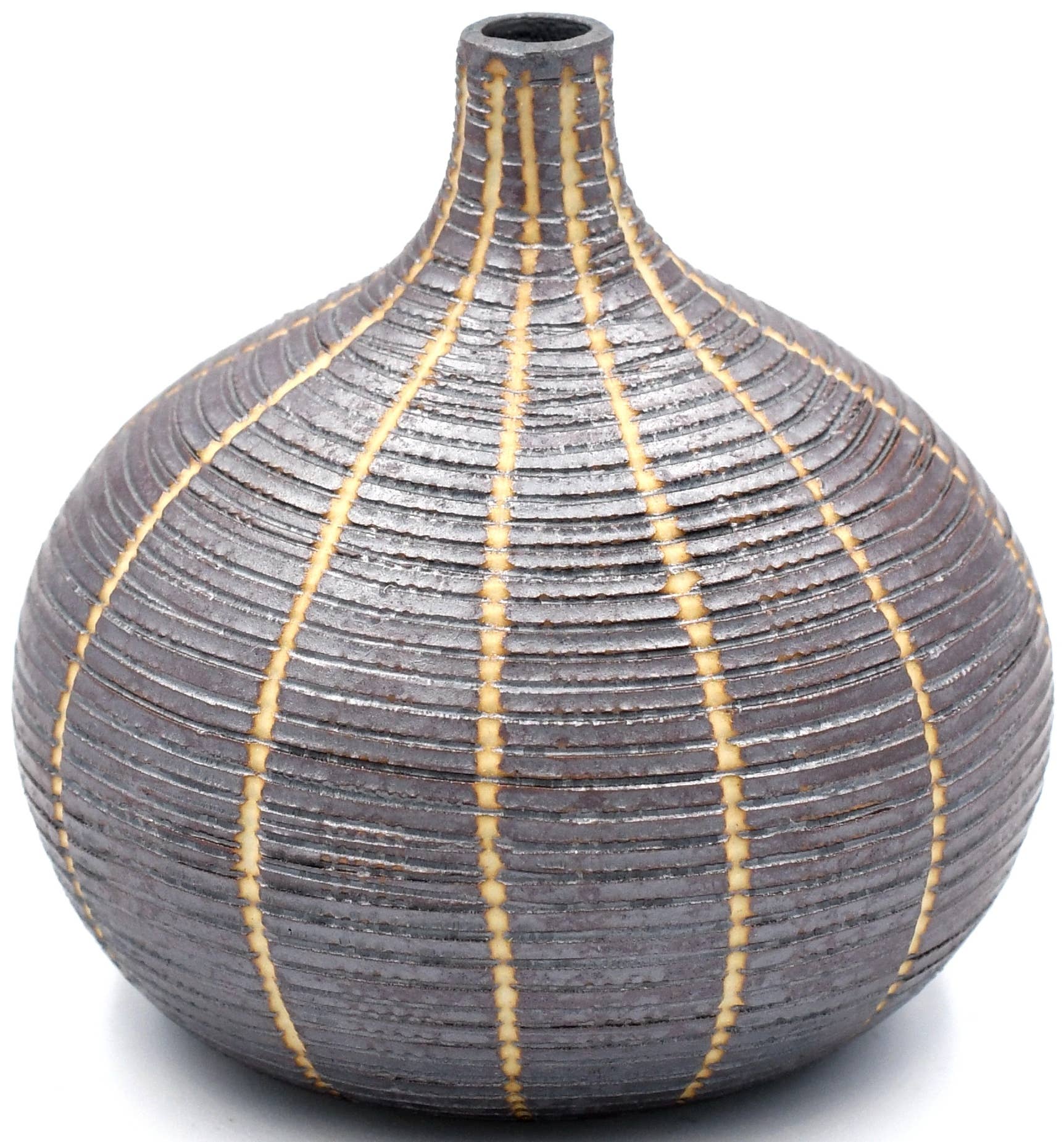 Tiny Congo - Handcrafted Porcelain Bud Vase - Brown with Gray Stripes - 2.5 x 2.5 x 2.6 in - Mellow Monkey