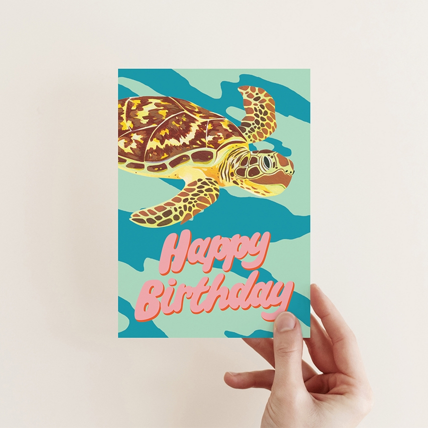 Green Sea Turtle Birthday Greeting Card - Mellow Monkey