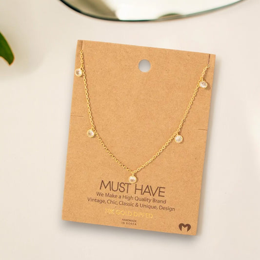Crystal Drop Necklace - 16-in - 18K Gold Dipped