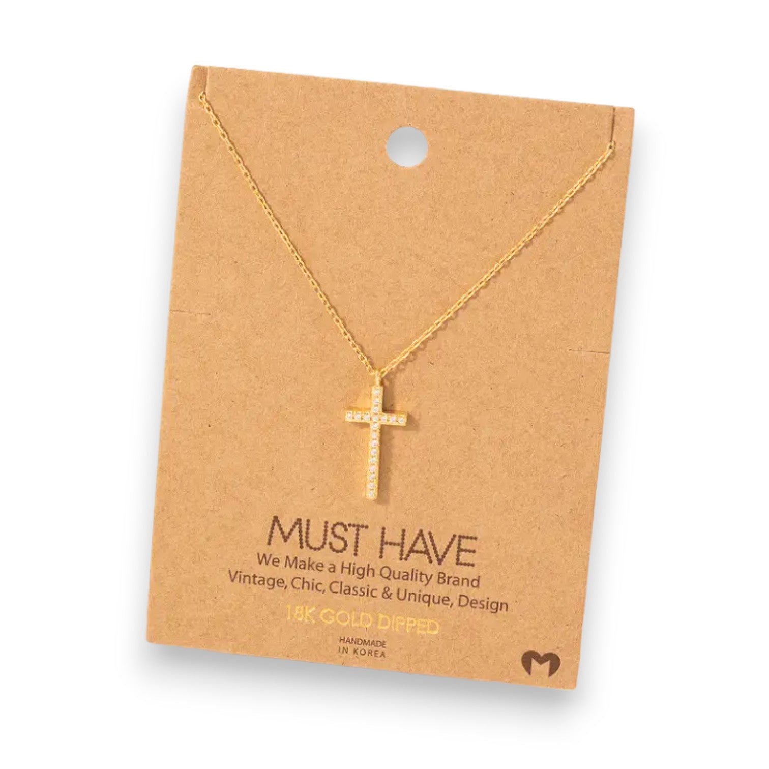 Pave Cross Pendant Necklace - 16-in - 18K Gold Dipped - Mellow Monkey