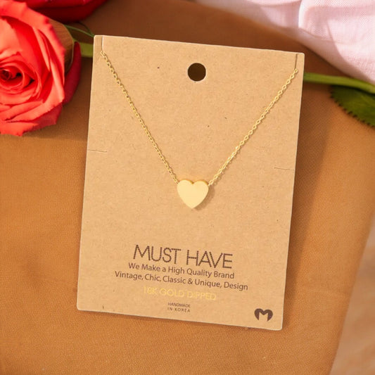 Brushed Heart Pendant Necklace - 16-in - 18K Gold Dipped