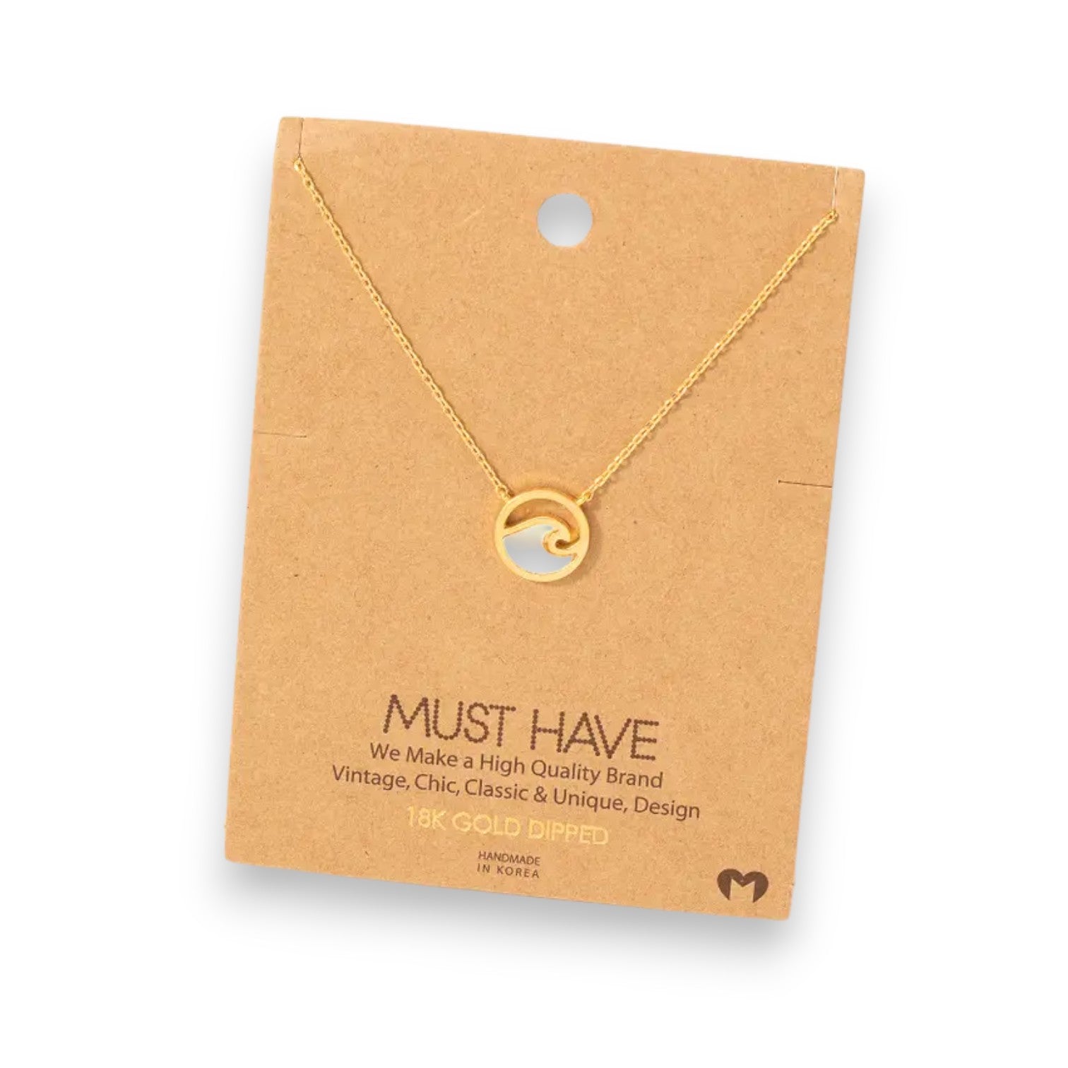 Wave Coin Pendant Necklace - 16-in - 18K Gold Dipped - Mellow Monkey