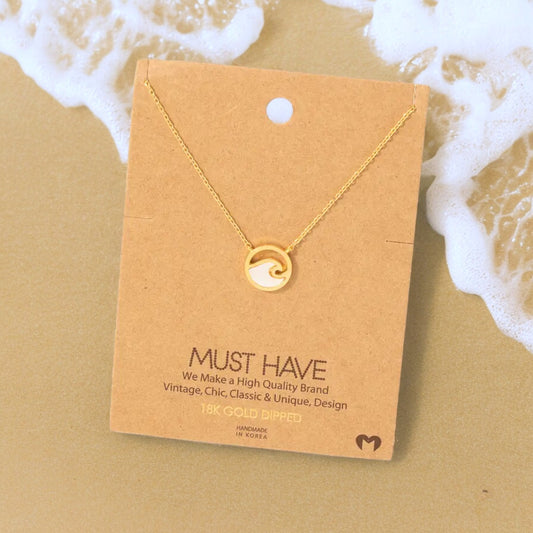 Wave Coin Pendant Necklace - 16-in - 18K Gold Dipped