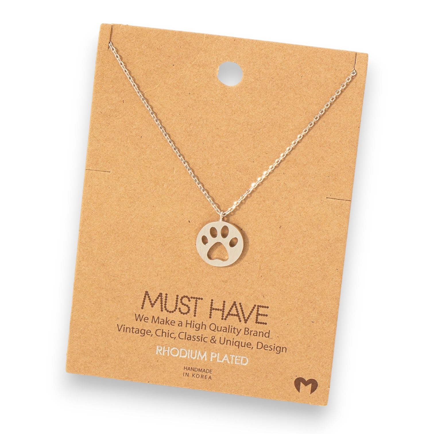 Paw Print Pendant Necklace - 16-in - Rhodium Plated - Mellow Monkey