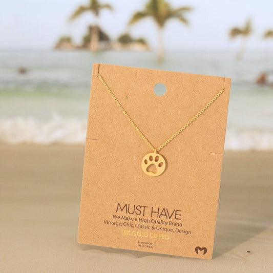 Paw Print Gold Dipped Pendant Necklace - 16-in - Mellow Monkey